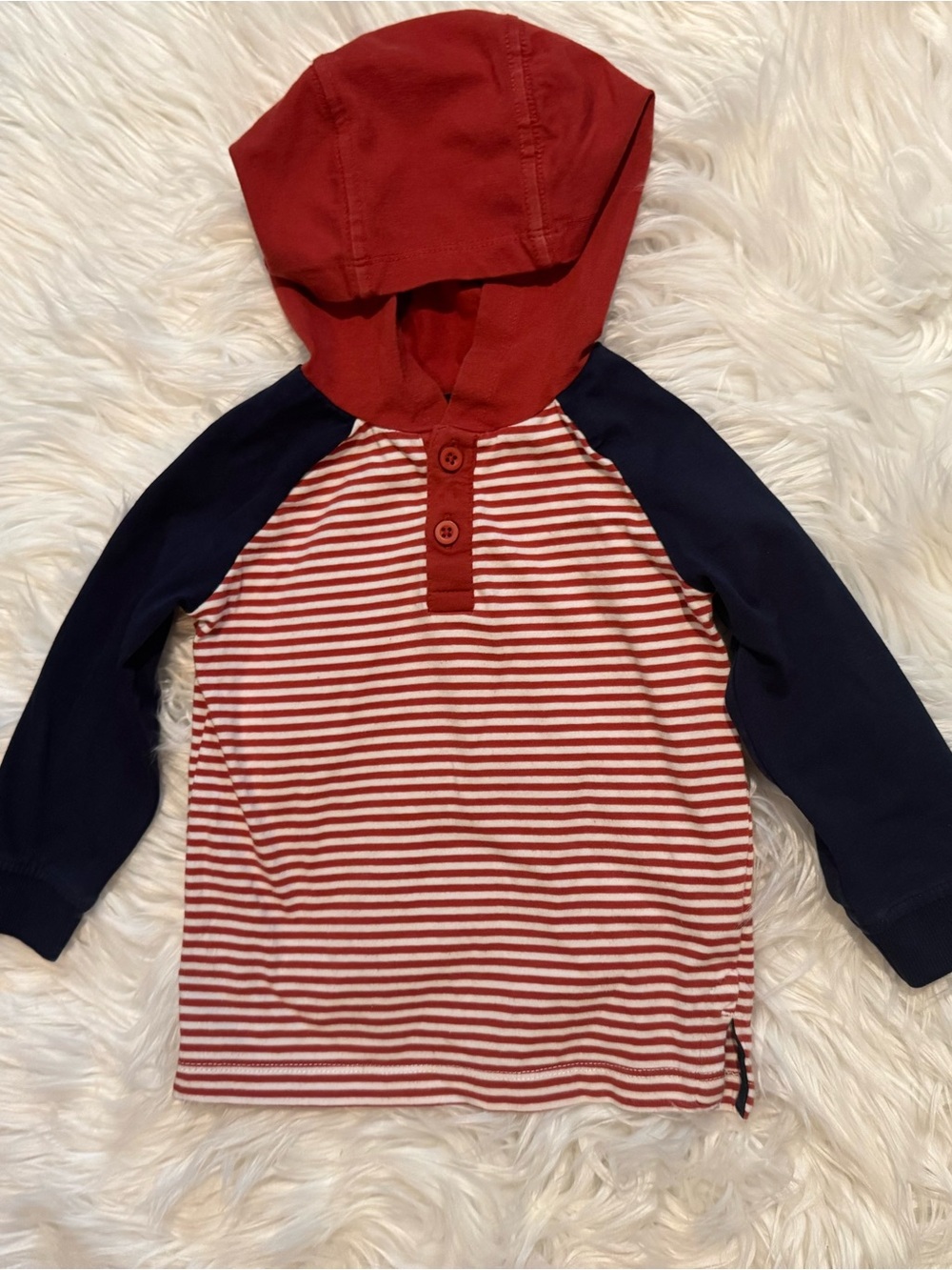 Tahari Toddler Boys 24M Striped Hooded Henley Shirt Preppy